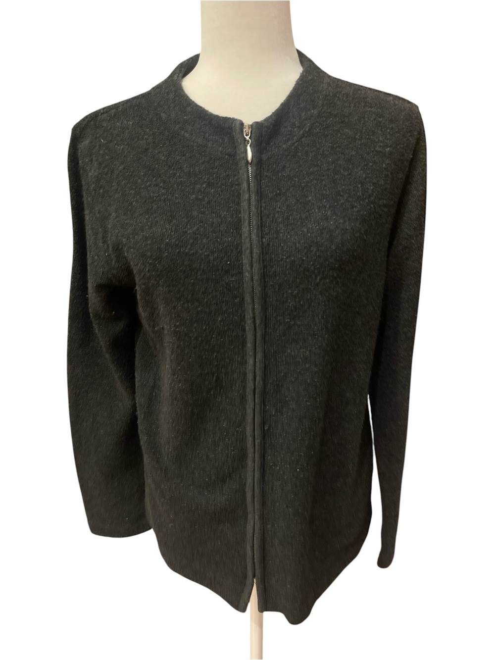George Cardigan Sweater Black Heather Zip-Front medium size 8-10